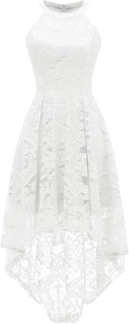 Women Halter Lace Wedding Guest Dress Hi-Lo Cocktail Party Bridesmaid Formal Dresses
