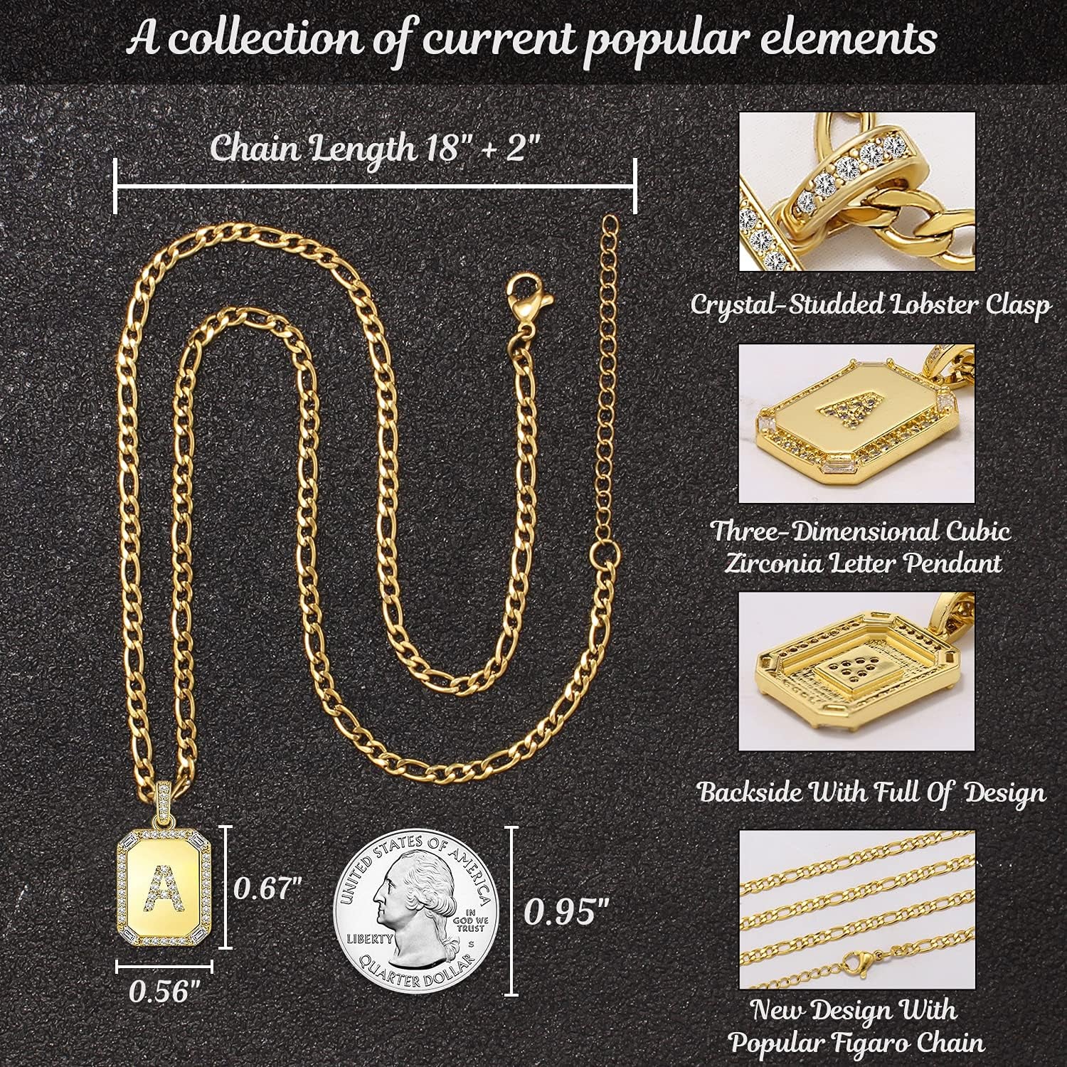 Initial Necklaces for Women Gold Letter N Necklace Trendy Jewelry 18K Plated Figaro Chain Necklace Christmas Gifts for Women