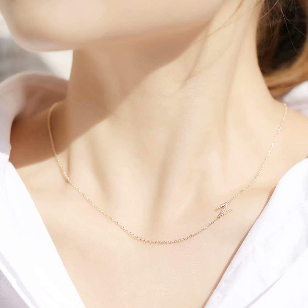 Sideways Initial Necklace for Women, 14K Gold Filled Dainty Hypoallergenic Sideways Letter Necklace, Small Monogram Initial Necklace Gifts for Wife Mother Daughter Sister Best Friend