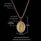 Gold Plated Virgin Mary Necklace Gold Chain Pendant Necklace for Men Women Virgen De Guadalupe Necklace,24In