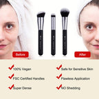 Makeup Brushes 3Pcs Foundation Contour Bronzer Brush,Concealer Brush,Blusher Powder Brush, Face Kabuki Travel Buffing Stippling Liquid Blending Makeup Brush Set Black