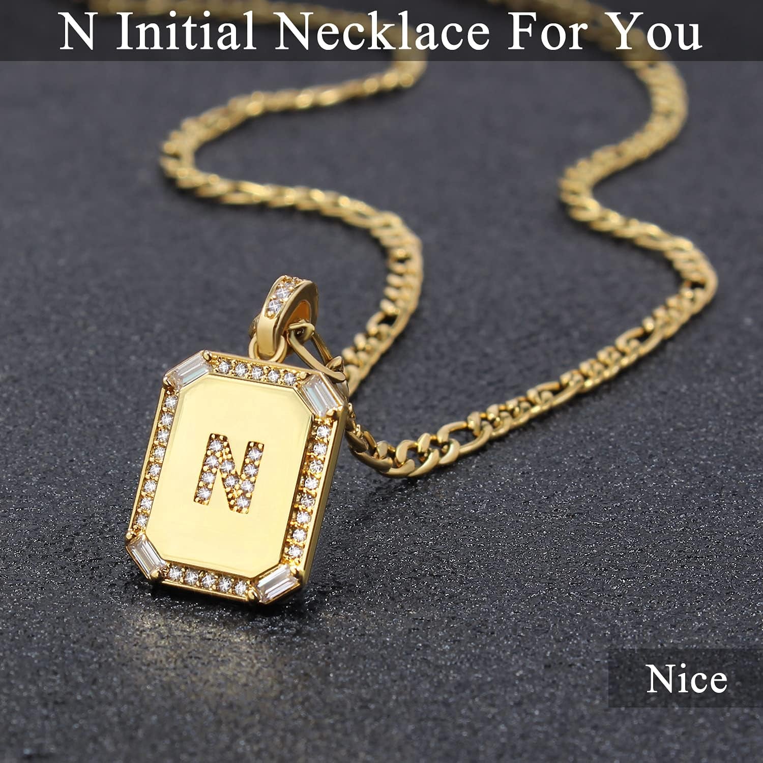Initial Necklaces for Women Gold Letter N Necklace Trendy Jewelry 18K Plated Figaro Chain Necklace Christmas Gifts for Women