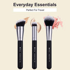 Makeup Brushes 3Pcs Foundation Contour Bronzer Brush,Concealer Brush,Blusher Powder Brush, Face Kabuki Travel Buffing Stippling Liquid Blending Makeup Brush Set Black