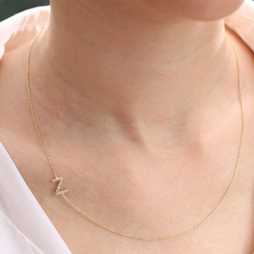 Sideways Initial Necklace for Women, 14K Gold Filled Dainty Hypoallergenic Sideways Letter Necklace, Small Monogram Initial Necklace Gifts for Wife Mother Daughter Sister Best Friend