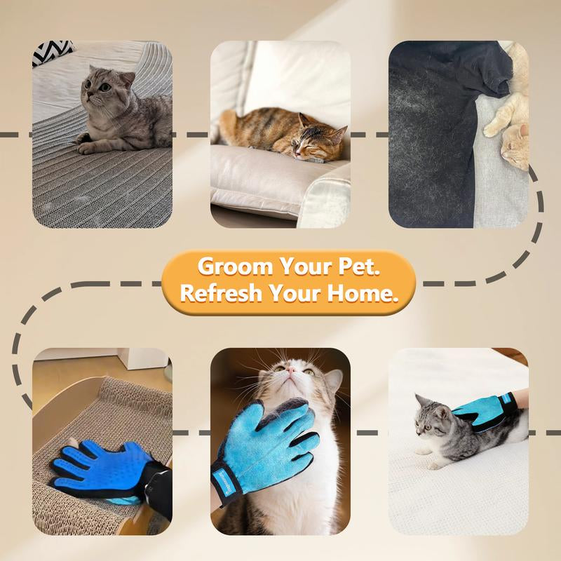 Buttonwoodnest|Upgraded Version Double-Sided Gloves,Pet Hair Grooming Brush with Hair Remover Tool,Gentle Shedding Brushes for Dogs,Cats&Horses with Fur,Skin-Friendly for Pets,Fur & Lint Cleaning Tool,Effective on Carpets,Clothing,Furniture,One Hand, Blue