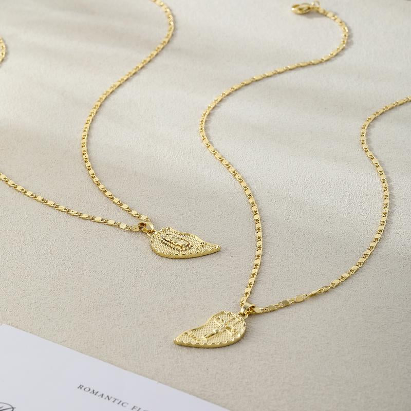 Rotnso 14K Gold Plated Couple Heart Necklace Set - "Te Amo" Virgin Mary Pendant, Valentine'S Day Gift