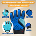 Buttonwoodnest|Upgraded Version Double-Sided Gloves,Pet Hair Grooming Brush with Hair Remover Tool,Gentle Shedding Brushes for Dogs,Cats&Horses with Fur,Skin-Friendly for Pets,Fur & Lint Cleaning Tool,Effective on Carpets,Clothing,Furniture,One Hand, Blue