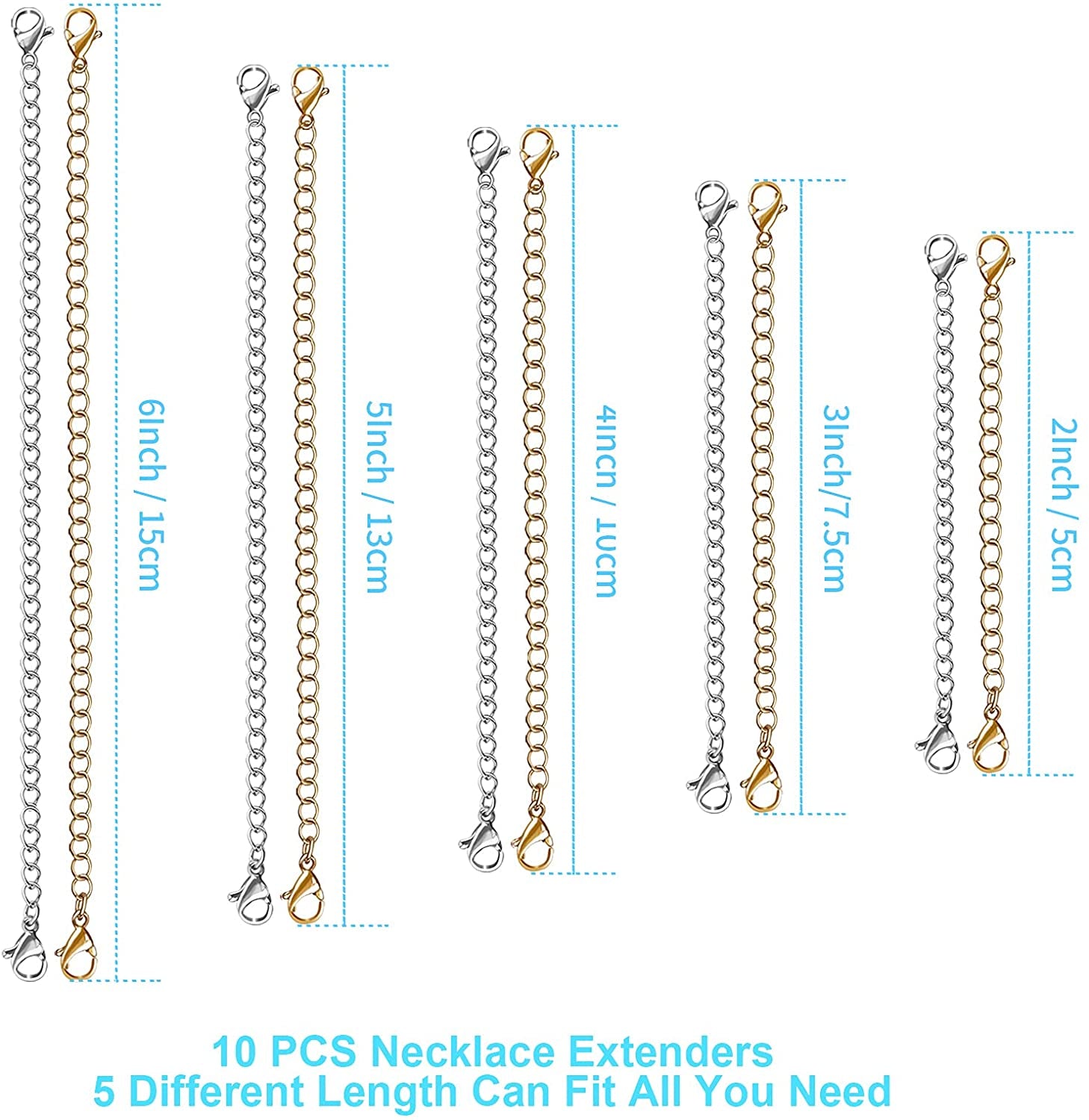 Necklace Extender 10 PCS Chain Extenders for Necklaces Premium Jewelry Bracel...