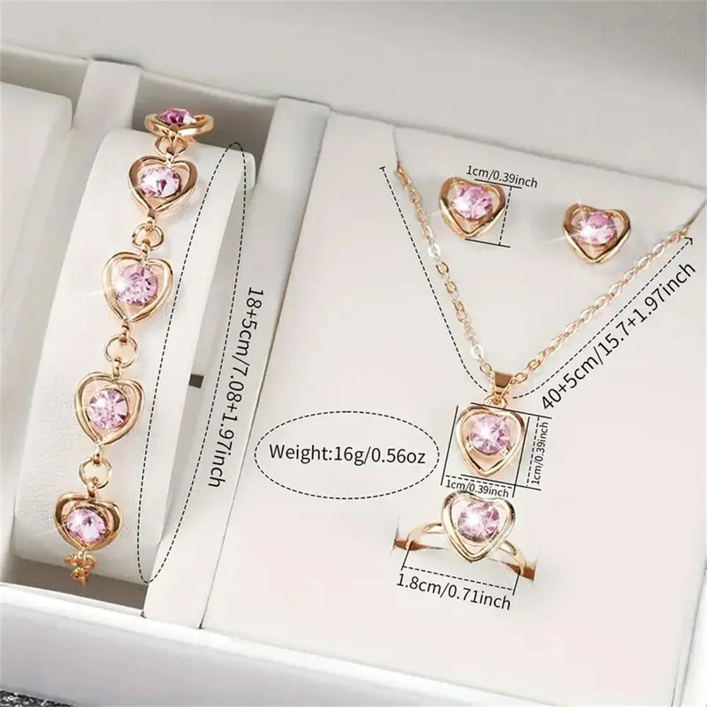 6Pcs/Set Fashion Women'S Quartz Watch Leather Band Analog Wrist Watches Heart Rhinestone Jewelry Set(Without Box)