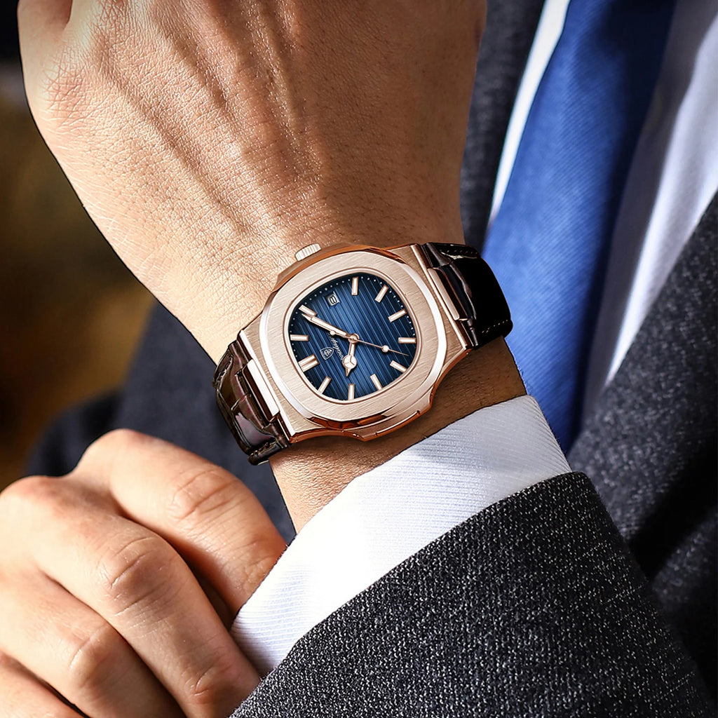 Top Luxury Square Man Watch Date Waterproof Luminous Quartz Men Watches High Quality Fashion Sports Leather Men'S Watch