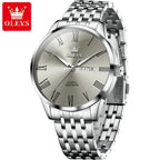 OLEVS Business Minimalist Stainless Steel Watch Man Luxury Luminous Hands Roman Scale Calendar Waterproof Quartz Watches for Men