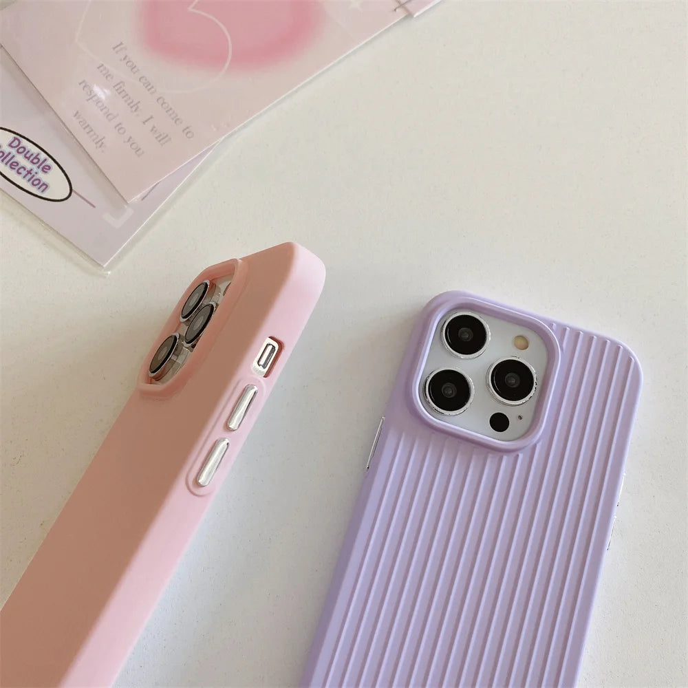 Macaron Cream Solid Color Premium Cute Phone Case For iPhone 15 14 13 12 11 Stylish Stripe Simple Slim Drop Protection Cover