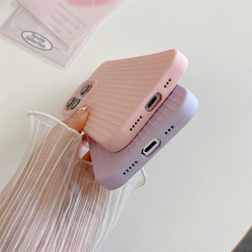 Macaron Cream Solid Color Premium Cute Phone Case For iPhone 15 14 13 12 11 Stylish Stripe Simple Slim Drop Protection Cover