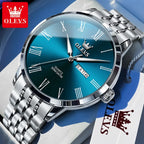 OLEVS Business Minimalist Stainless Steel Watch Man Luxury Luminous Hands Roman Scale Calendar Waterproof Quartz Watches for Men