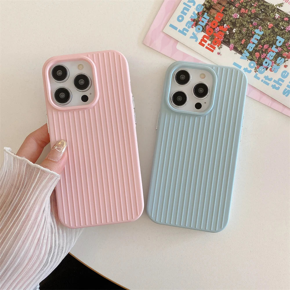 Macaron Cream Solid Color Premium Cute Phone Case For iPhone 15 14 13 12 11 Stylish Stripe Simple Slim Drop Protection Cover