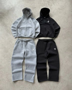 Y2K Fashion Jogger Sweatpants Loose Embroidery Labeled Open Leg Wide Leg Pants Trendy Pocket Couple Straight Pants Men's Hoodie
