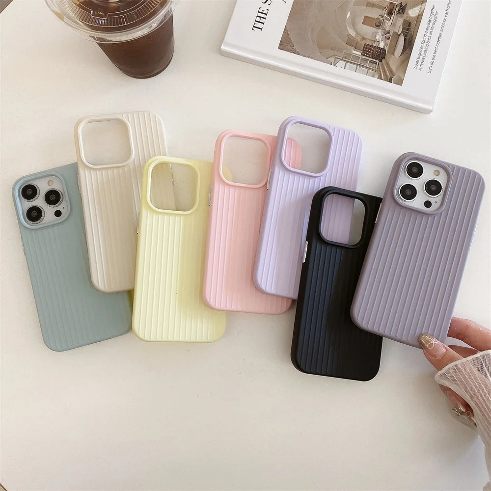 Macaron Cream Solid Color Premium Cute Phone Case For iPhone 15 14 13 12 11 Stylish Stripe Simple Slim Drop Protection Cover