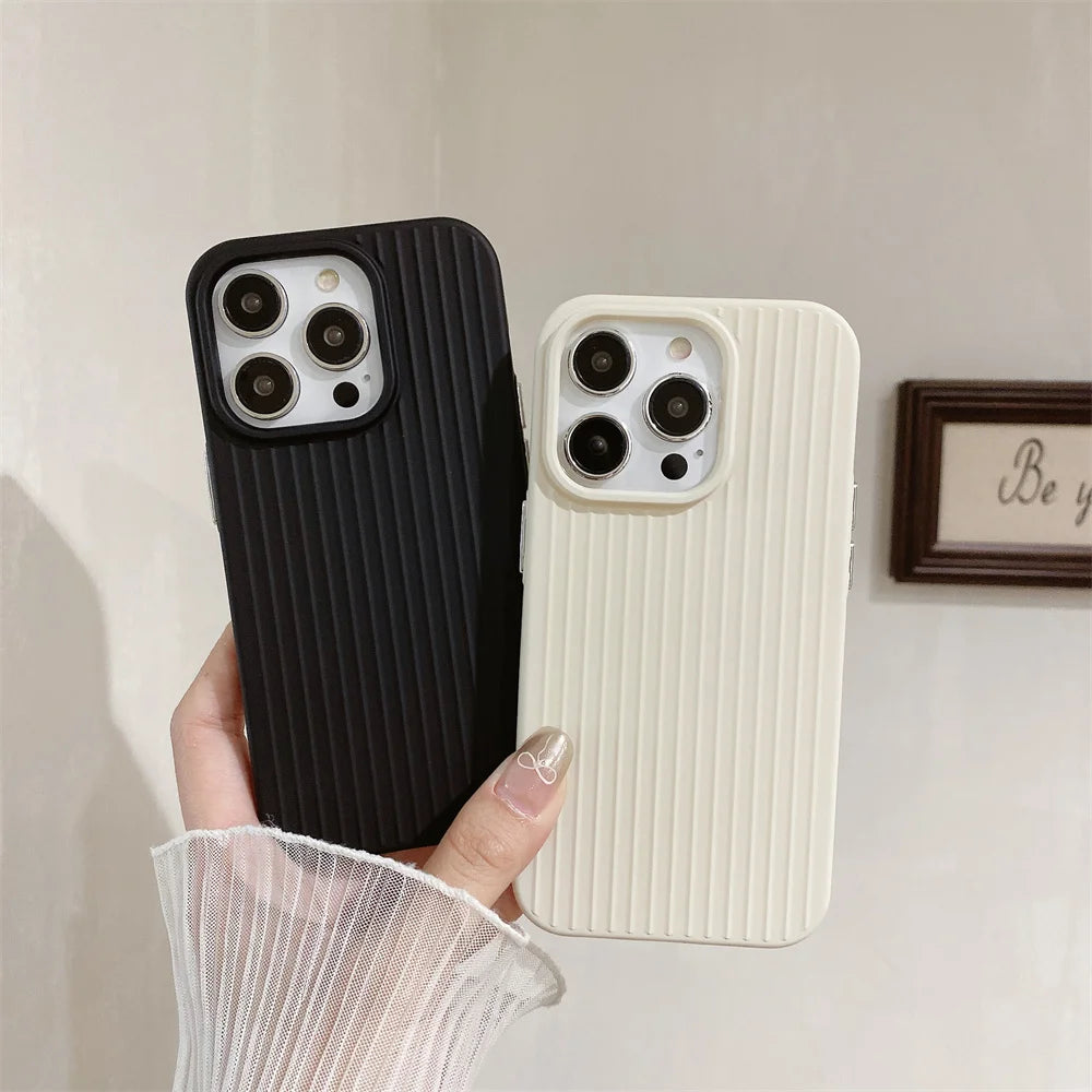Macaron Cream Solid Color Premium Cute Phone Case For iPhone 15 14 13 12 11 Stylish Stripe Simple Slim Drop Protection Cover