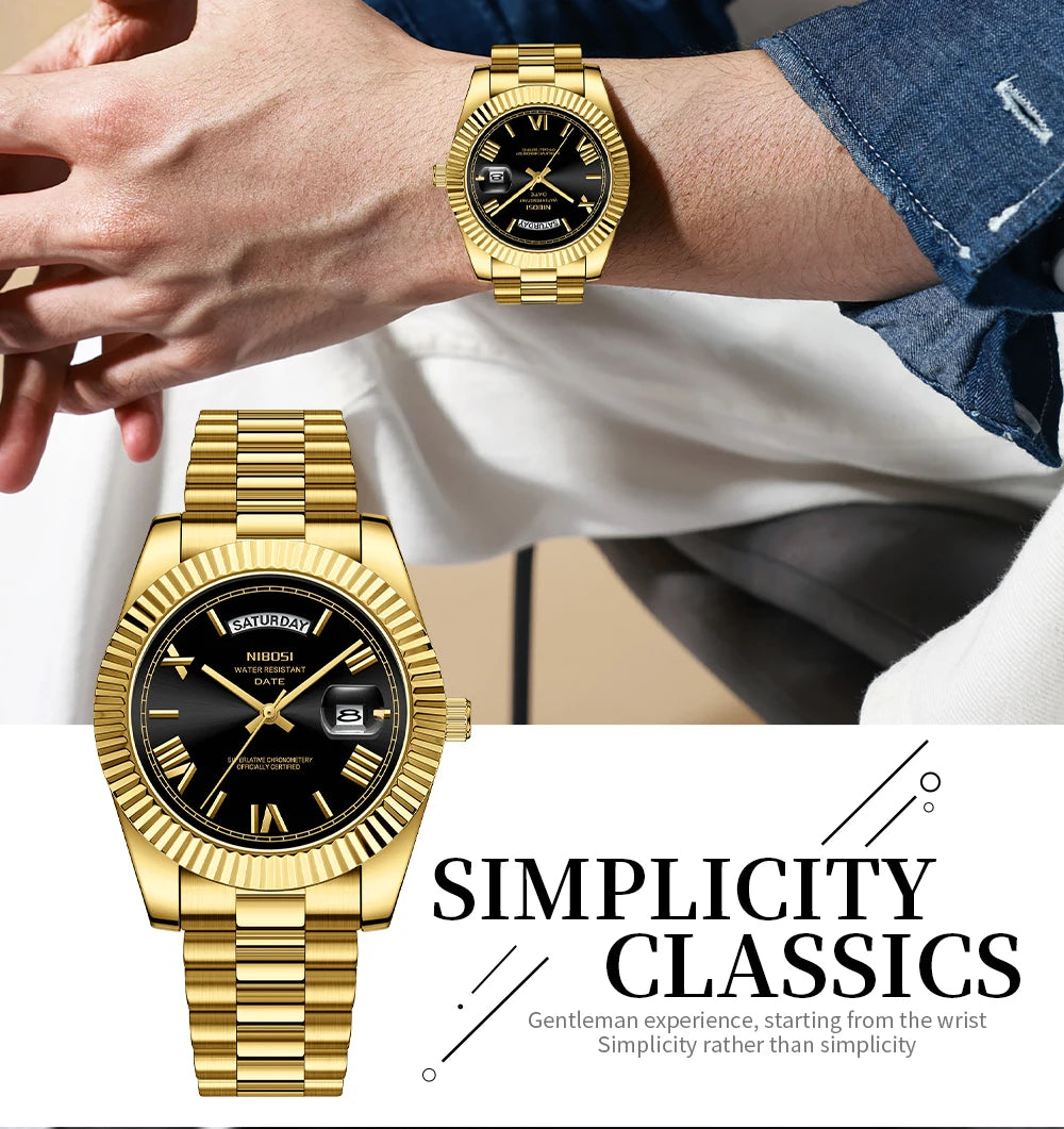 NIBOSI New Men Watch Brand Luxury Fashion Quartz Wristwatch Male Stainless Steel Waterproof Calendar Business Watches For Men