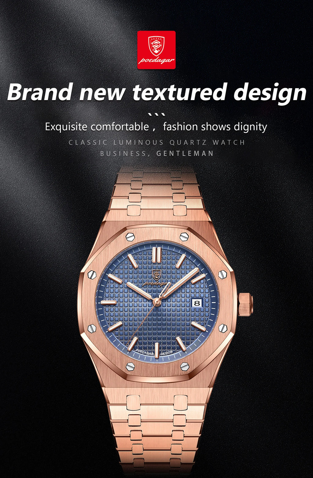 POEDAGAR Luxury Business Man Wristwatch Waterproof Luminous Date Men Watch Stainless Steel Fashion Quartz Watches For Men Reloj