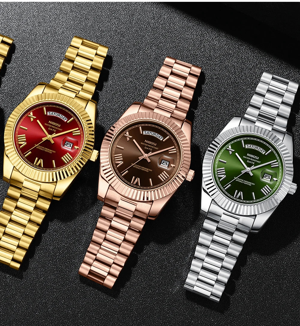 NIBOSI New Men Watch Brand Luxury Fashion Quartz Wristwatch Male Stainless Steel Waterproof Calendar Business Watches For Men