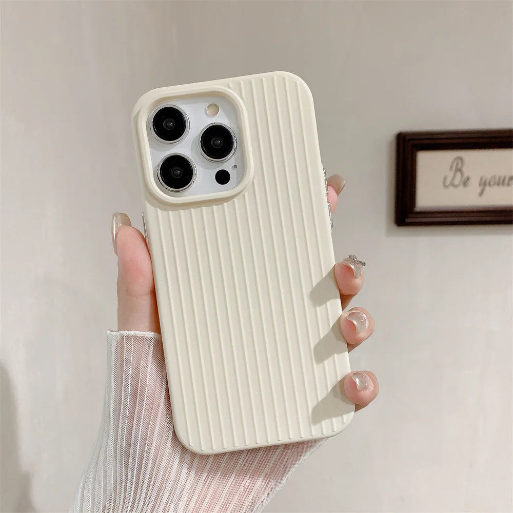 Macaron Cream Solid Color Premium Cute Phone Case For iPhone 15 14 13 12 11 Stylish Stripe Simple Slim Drop Protection Cover