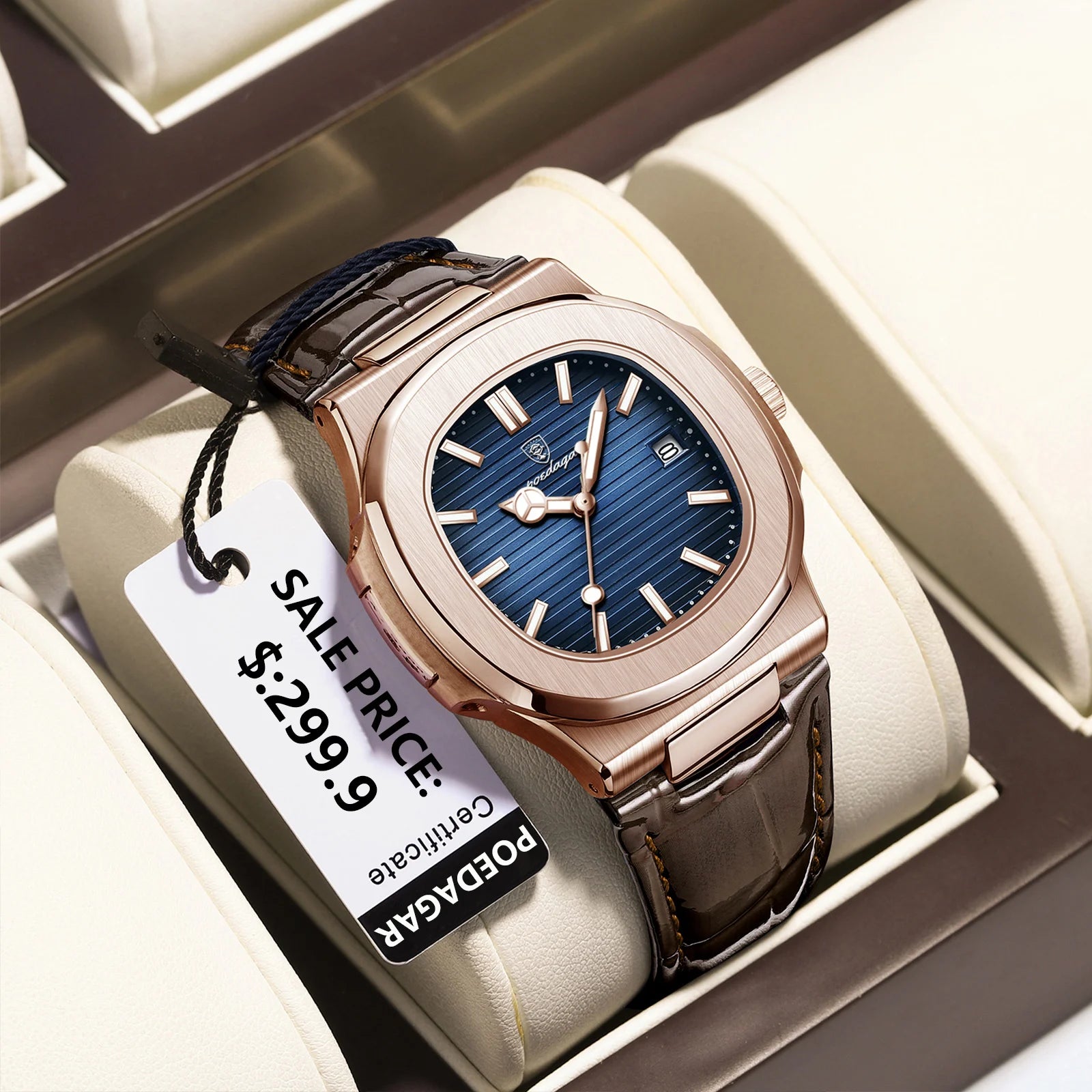 Top Luxury Square Man Watch Date Waterproof Luminous Quartz Men Watches High Quality Fashion Sports Leather Men'S Watch
