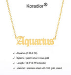 Zodiac Necklaces for Women Old English Necklace Horoscope Constellation Necklace Astrology Jewelry Stainless Steel Zodiac Jewelry 14.2"+2.75" (Gold, A: Aquarius Necklace (1.20-2.18))