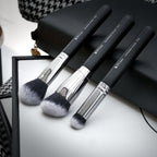 Makeup Brushes 3Pcs Foundation Contour Bronzer Brush,Concealer Brush,Blusher Powder Brush, Face Kabuki Travel Buffing Stippling Liquid Blending Makeup Brush Set Black