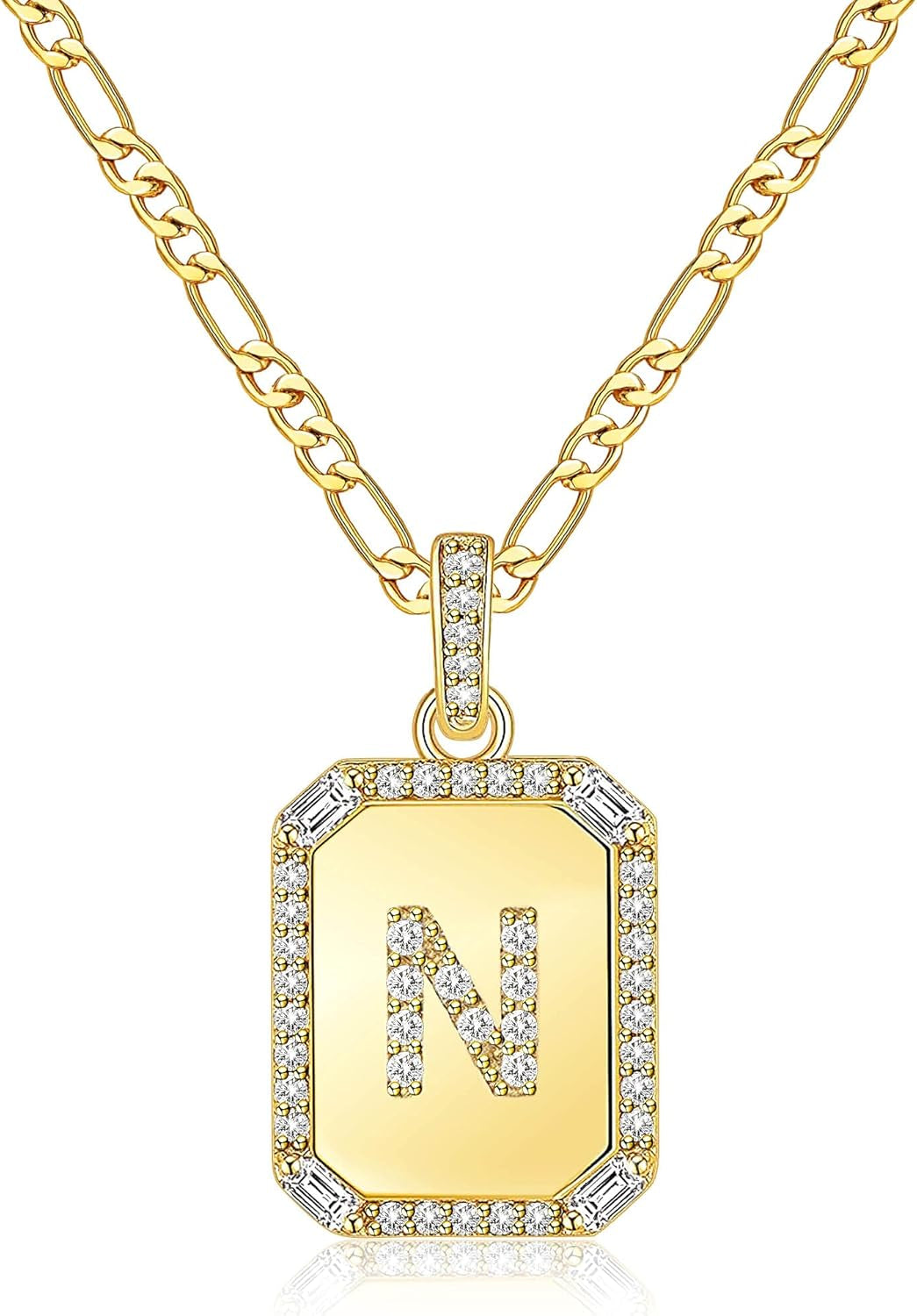 Initial Necklaces for Women Gold Letter N Necklace Trendy Jewelry 18K Plated Figaro Chain Necklace Christmas Gifts for Women