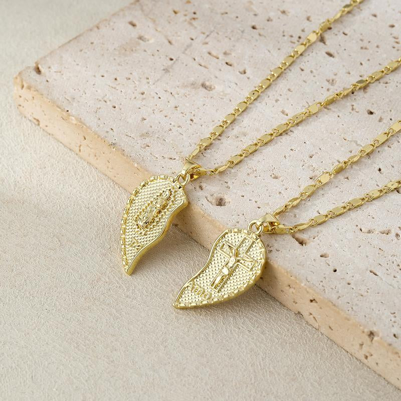 Rotnso 14K Gold Plated Couple Heart Necklace Set - "Te Amo" Virgin Mary Pendant, Valentine'S Day Gift