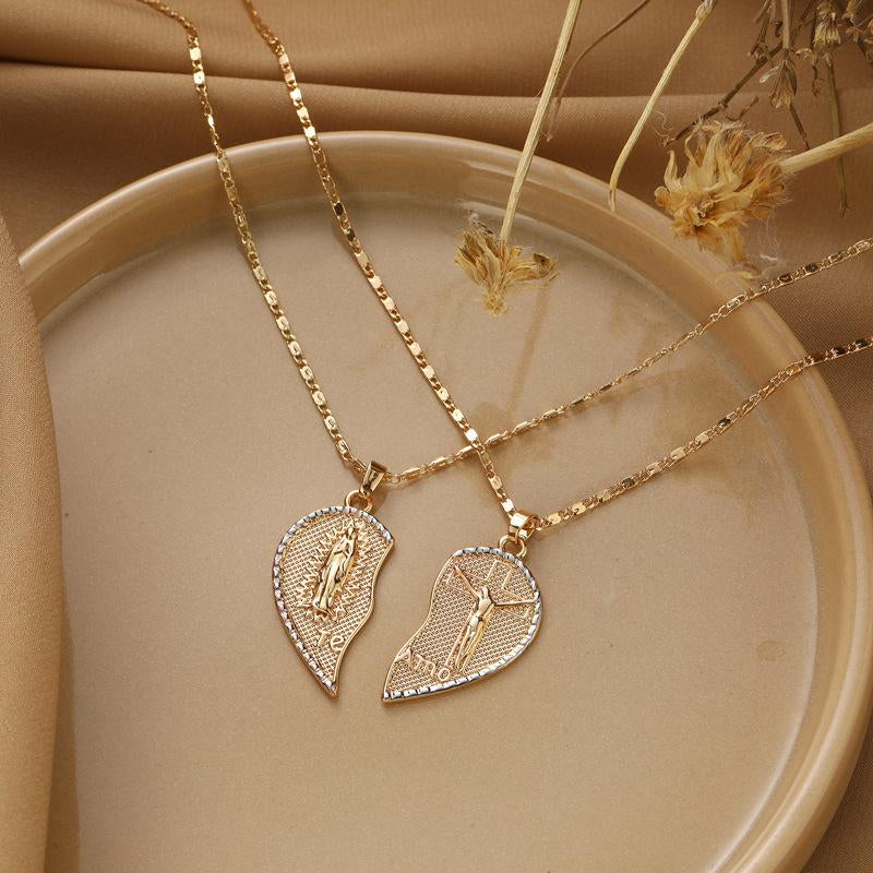 Rotnso 14K Gold Plated Couple Heart Necklace Set - "Te Amo" Virgin Mary Pendant, Valentine'S Day Gift