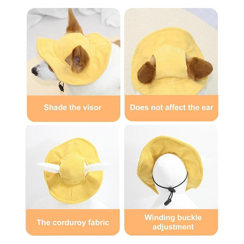 Cute Corduroy Pet Hat with Ear Holes, Outdoor Sun Protection Pet Hat, Pet Clothing Supplies for Small Medium Large Dogs & Cats
