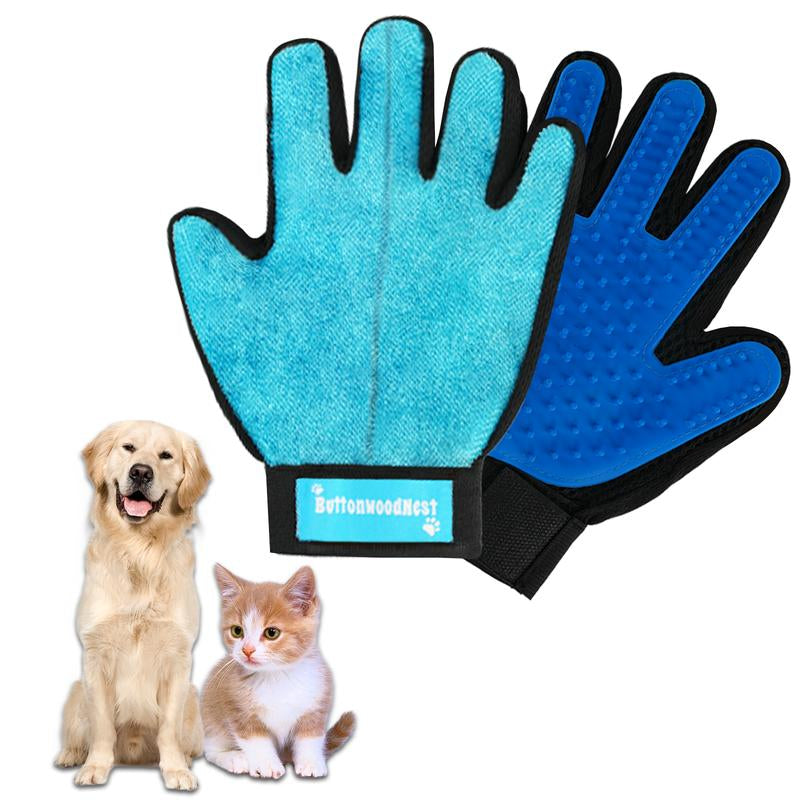 Buttonwoodnest|Upgraded Version Double-Sided Gloves,Pet Hair Grooming Brush with Hair Remover Tool,Gentle Shedding Brushes for Dogs,Cats&Horses with Fur,Skin-Friendly for Pets,Fur & Lint Cleaning Tool,Effective on Carpets,Clothing,Furniture,One Hand, Blue