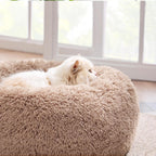 Calming Cat Beds for Indoor Cats - Small Cat Bed Washable 20 Inches, Anti-Slip round Fluffy Plush Faux Fur Pet Bed, Fits up to 15 Lbs Pets, Camel